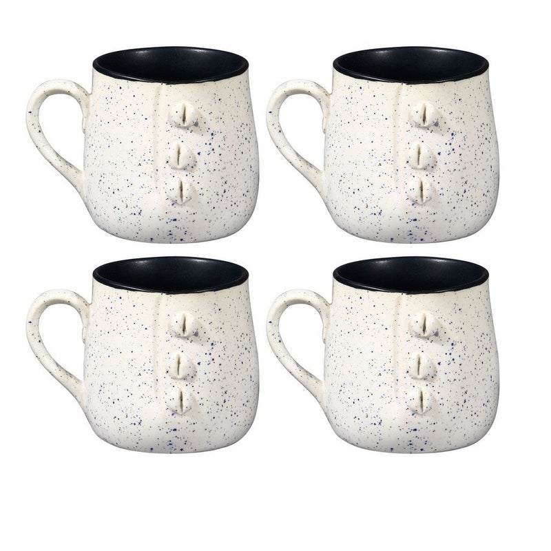 Caffeine Ceramic Handmade Matte White Glossy Black Buttoned Tea Cups Set of 4 pcs - Image 2
