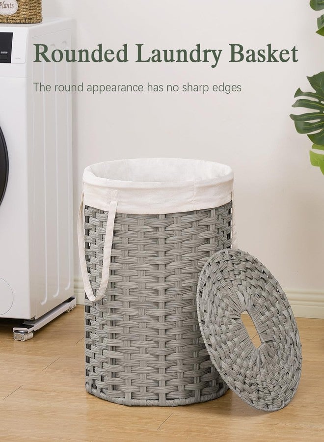 SETVSON Laundry Hamper with Lid Laundry Basket with Lid 19.0 Gal (72 L) Round Wicker Laundry Basket Handwoven Rattan Basket with Lid Removable Bag 2 Mesh Bags Handles for Living Room Bathroom Gray - Image 2