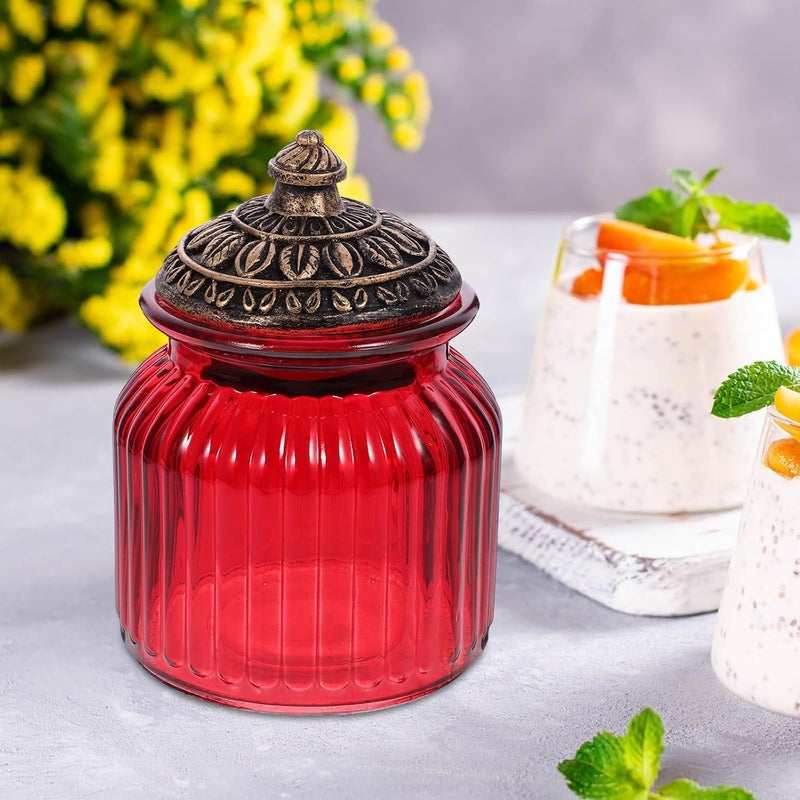 Unomor Red Sealing Glass Jar with Resin Lid, 11cm Diameter X 14.5cm Height Airtight Food Storage Container for Kitchen and Home Use - Image 5