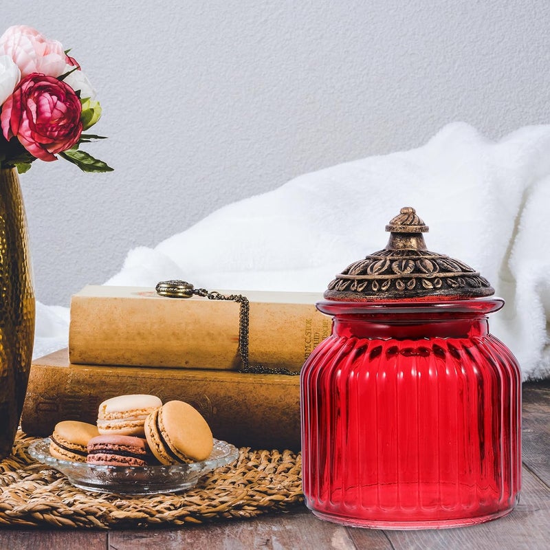Unomor Red Sealing Glass Jar with Resin Lid, 11cm Diameter X 14.5cm Height Airtight Food Storage Container for Kitchen and Home Use - Image 4