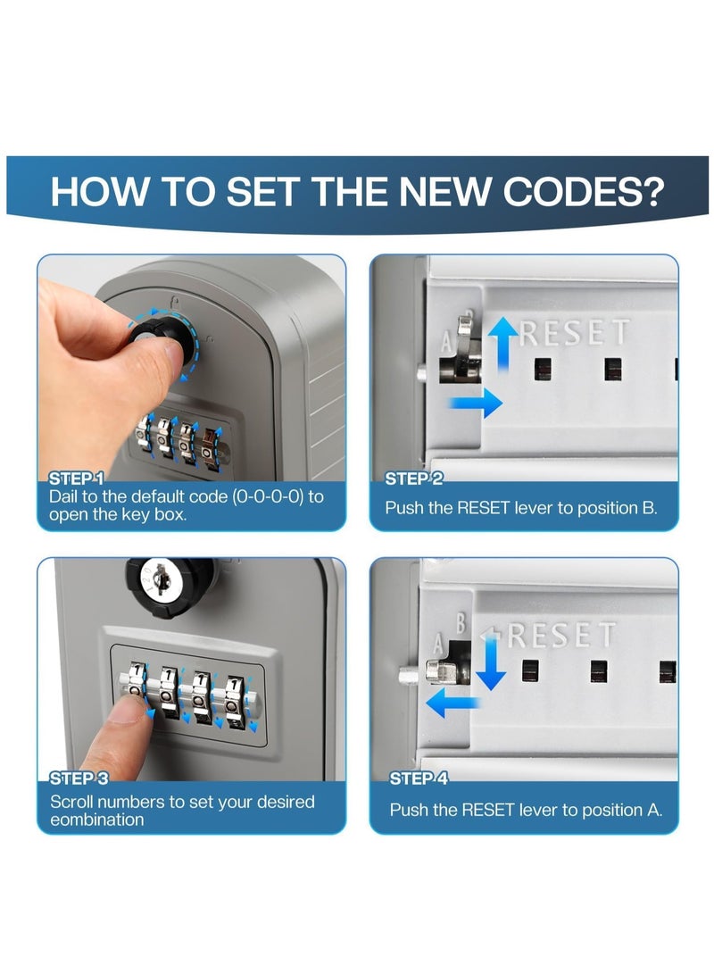 Cobest Key Lock Box Extra Large, 4 Digit Lock and Spare Key Combination Key Safe Box Wall Mounted for Outdoor, Waterproof Key Storage Box Cabinets for Home Office Garage School Grey - Image 5