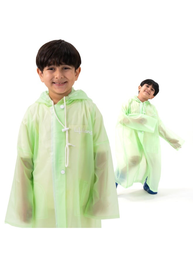 لايف لونج معطف المطر "Drench Dew" من Lifelong للأطفال (للأولاد والبنات، 6-7 سنوات) | معطف طويل مقاوم للماء من طبقة واحدة (PVC) مع غطاء رأس قابل للتعديل | مصنوع من البوليستر خفيف الوزن | سترة مطر للجنسين بطول قياسي (اللون الأخضر) - Image 1