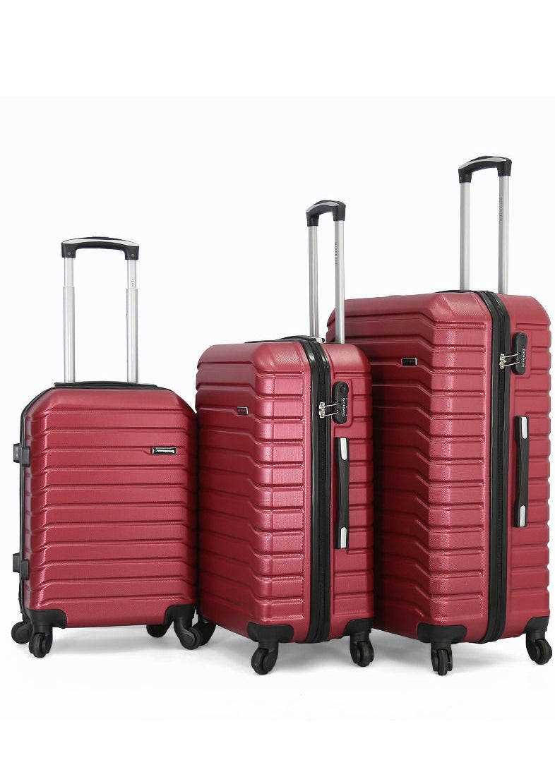 GIORDANO 3-Piece ABS Hardside Spinner Iron Rod Luggage Trolley Set With TSA Lock 20/24/28 Inch Bordeaux-25/101/3TR-BORDEAUX  - Image 1