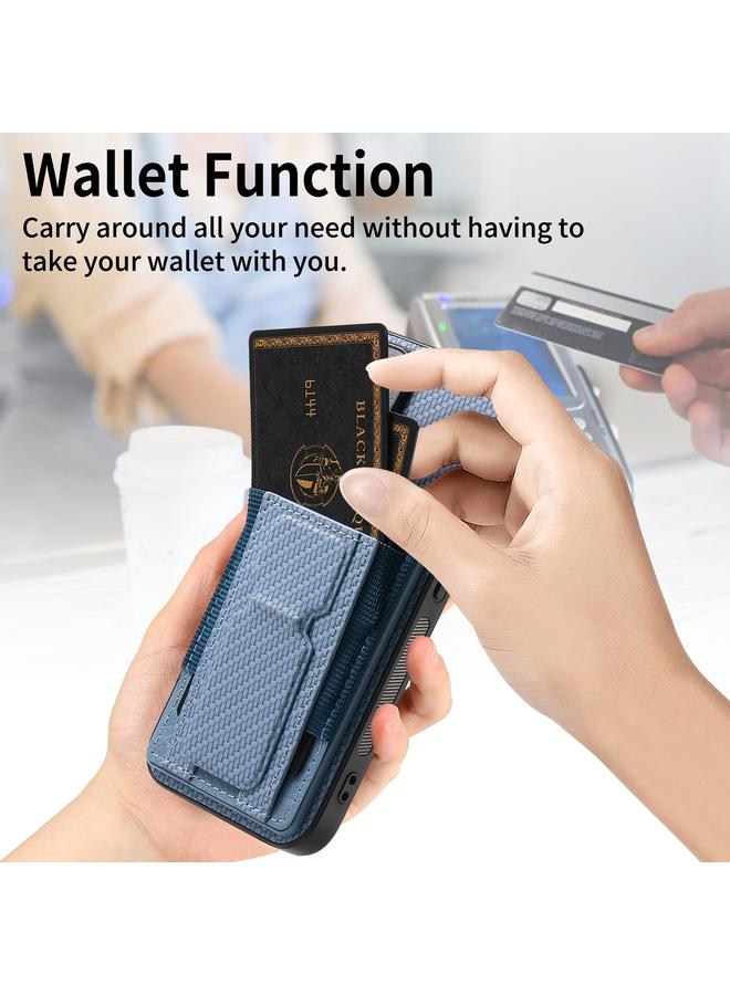 Zaboon Case For iPhone 12 Pro Carbon Fiber Fold Stand Elastic Card Bag Phone Case - Image 4