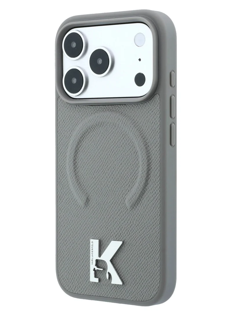 Karl Lagerfeld iPhone 18 Pro MagSafe Case Grained PU Leather Hard Cover with Mono Resin Logo