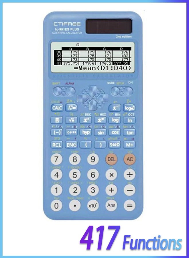 CTIFREE CTIFREE Blue Scientific Calculator (Fx991 Es Plus 2nd Gen) - 417 Functions Solar/Battery Dual Power For Students, School & College Natural Display Blue  - Image 1