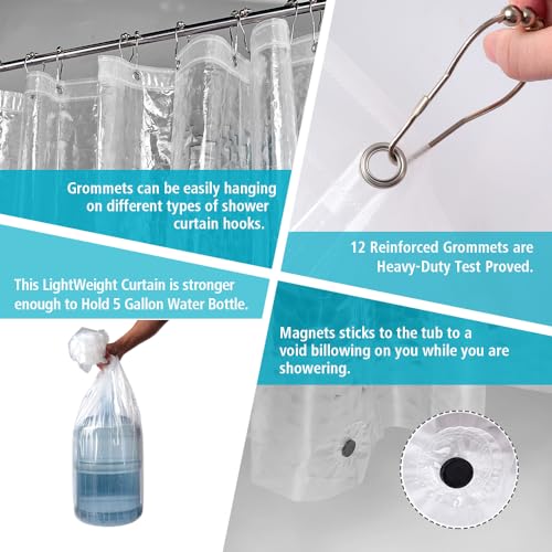 Ga-Geetopia Thin 3D EVA Shower Curtain Liner Water Cube, 72x72 Premium Light Weight Clear Plastic Bathroom Shower Curtain with Rustproof Metal Grommets 3 Magnets for Shower Stall, Bathtubs(No Hooks) - Image 3