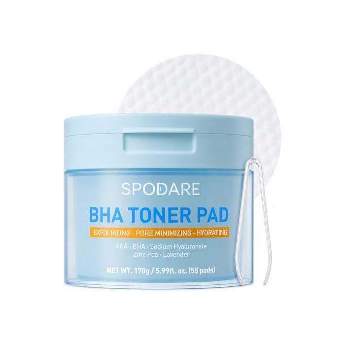 SPODARE BHA Toner Pads with 0.5% Salicylic Acid, Lavender Extract, Dual Textured Exfoliating Facial Pads for Pore Care, Excess Oil, Rough Texture, Wet Compress Mask, 55 Pads