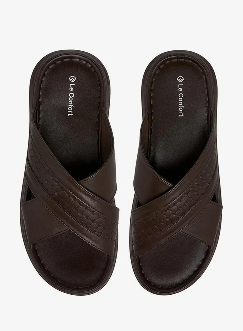Le Confort Logo Embossed Cross Strap Slip-On Sandals
