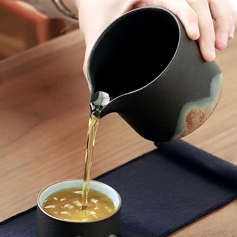 cheekyglo Ceramic Kung Fu Tea Cup Chinese Gongfu Tea Cup Japanese Milk Pitcher Cha Hai Tea Cups Tea Pitcher Gong Dao Bei Cup for Home Kitchen Black - Image 2
