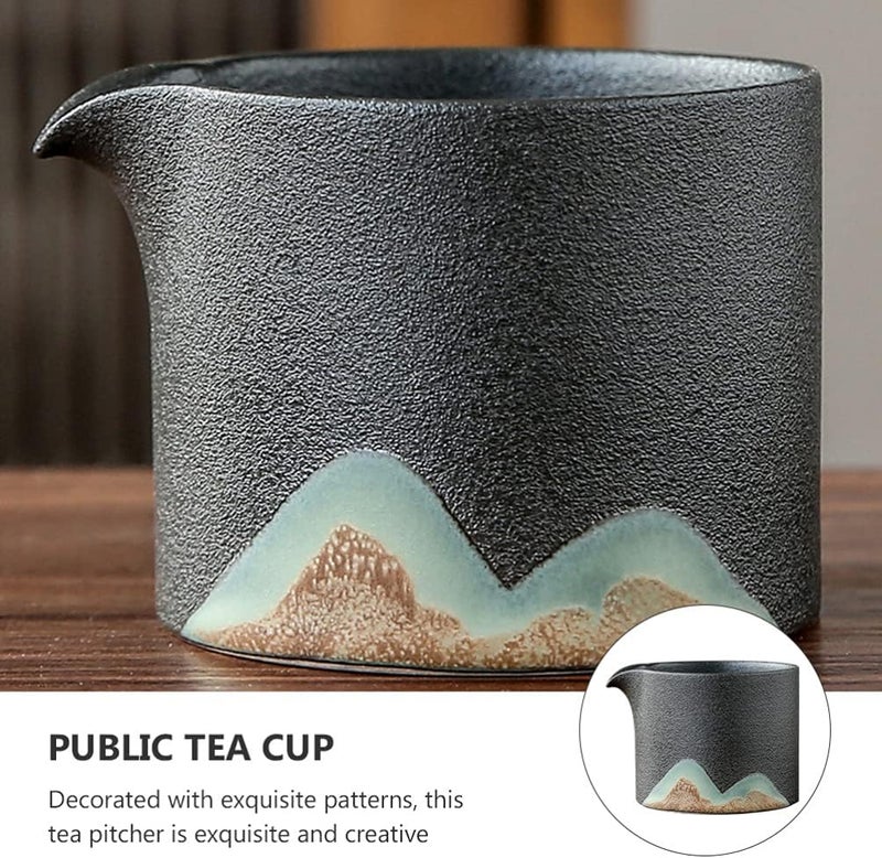 cheekyglo Ceramic Kung Fu Tea Cup Chinese Gongfu Tea Cup Japanese Milk Pitcher Cha Hai Tea Cups Tea Pitcher Gong Dao Bei Cup for Home Kitchen Black - Image 5