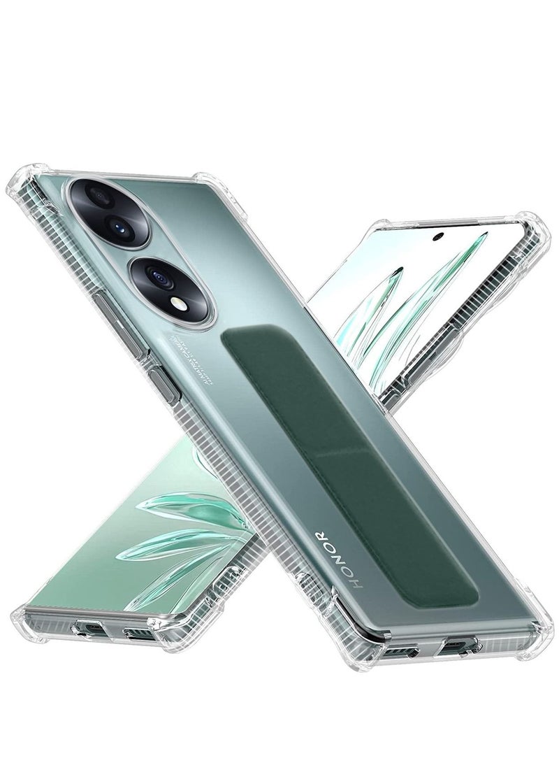 دبليو تيك غطاء وسادة هوائية بمقبض يدوي من مادة TPU لهاتف Honor 70 5G 2022 شفاف/أخضر داكن - Image 1