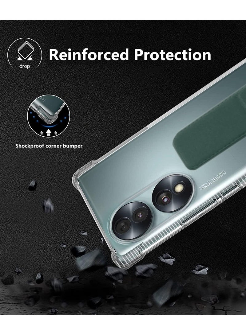 دبليو تيك غطاء وسادة هوائية بمقبض يدوي من مادة TPU لهاتف Honor 70 5G 2022 شفاف/أخضر داكن - Image 2