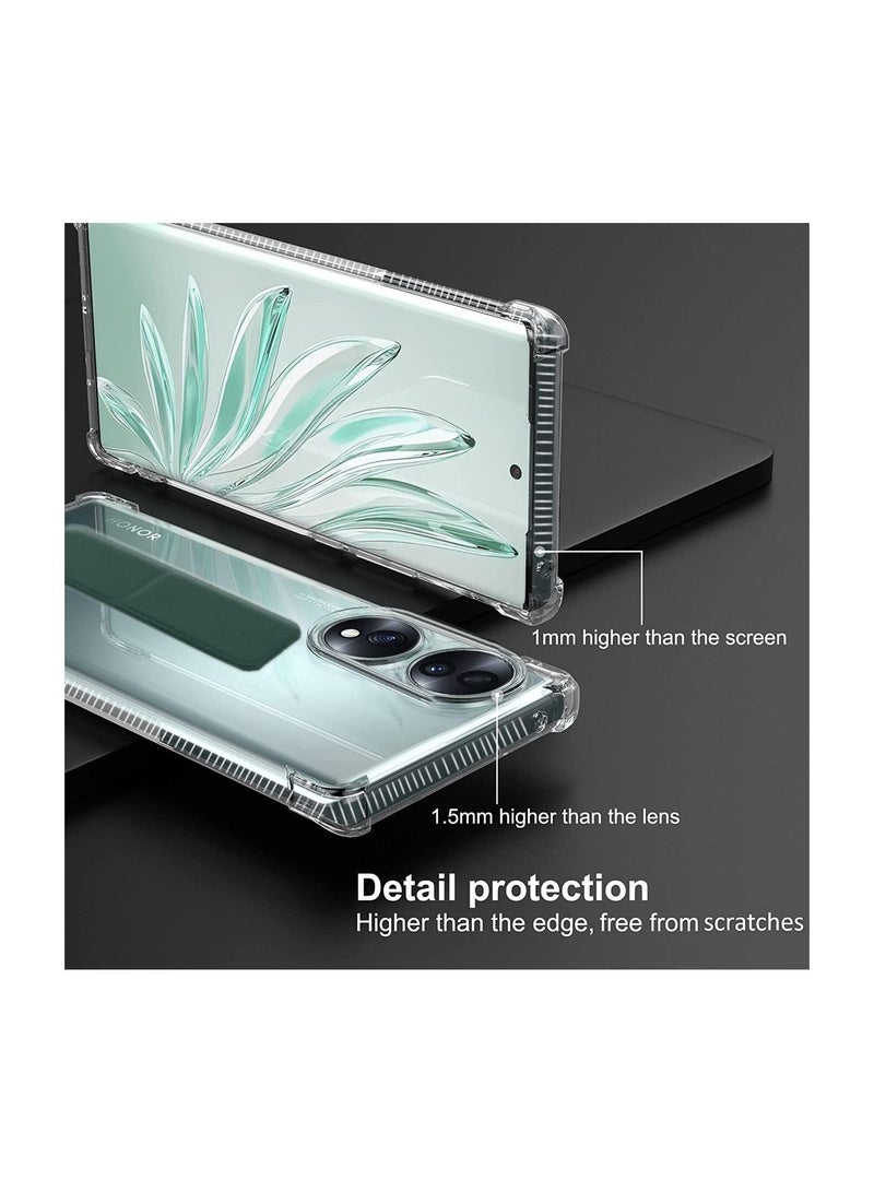 دبليو تيك غطاء وسادة هوائية بمقبض يدوي من مادة TPU لهاتف Honor 70 5G 2022 شفاف/أخضر داكن - Image 4