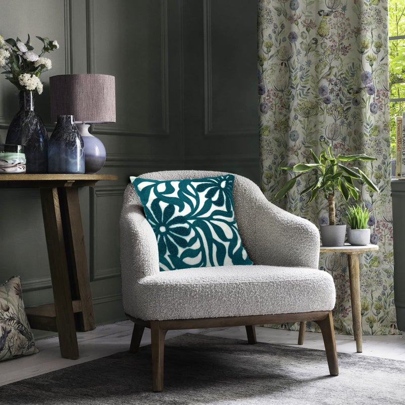 Alysheer Farmhouse Floral Leaves Embroidered Decorative Throw Pillow Cover 18x18 inches, Boho Tufted Flowers Embroidery Pattern Chic Cotton Cushion Case for Couch Bed Sofa Living Room(Teal Blue) - Image 4