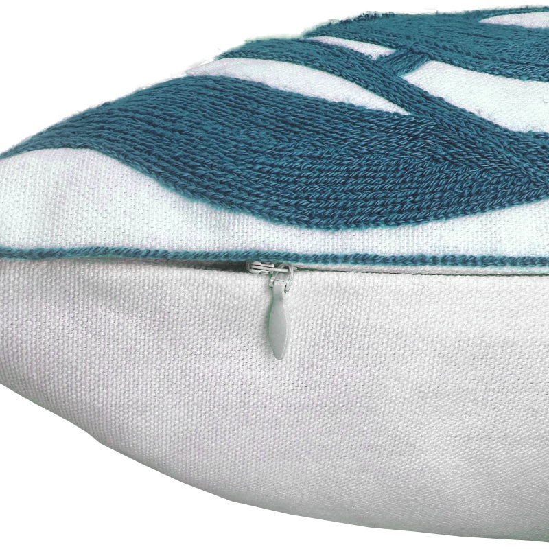 Alysheer Farmhouse Floral Leaves Embroidered Decorative Throw Pillow Cover 18x18 inches, Boho Tufted Flowers Embroidery Pattern Chic Cotton Cushion Case for Couch Bed Sofa Living Room(Teal Blue) - Image 5