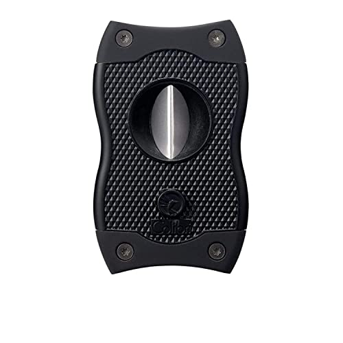 Colibri Premium SV-Cut 2 in 1 Cigar Cutter - Ergonomic Stainless Steel V-Cut and Straight Cut Style Spring-Loaded Blade, Ideal for up to 60+ Ring Gauge - Gift for Cigar Enthusiasts (Black) - Image 1