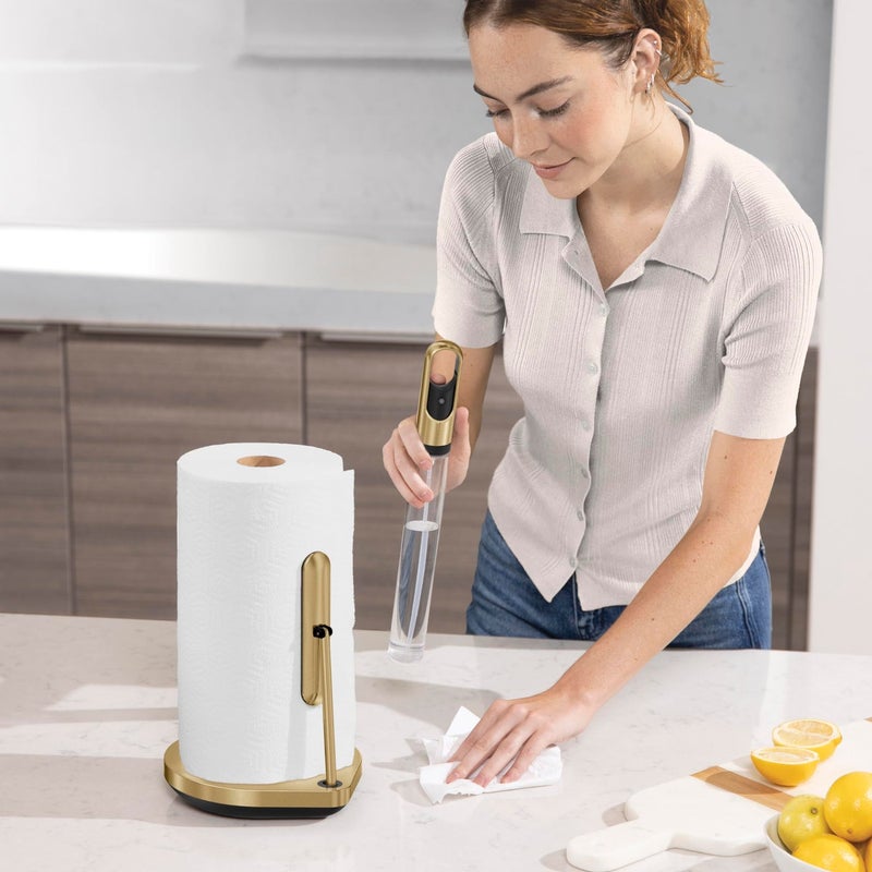 simplehuman Standing Paper Towel Holder with Spray Pump, Brass Stainless Steel, Gold - Image 4