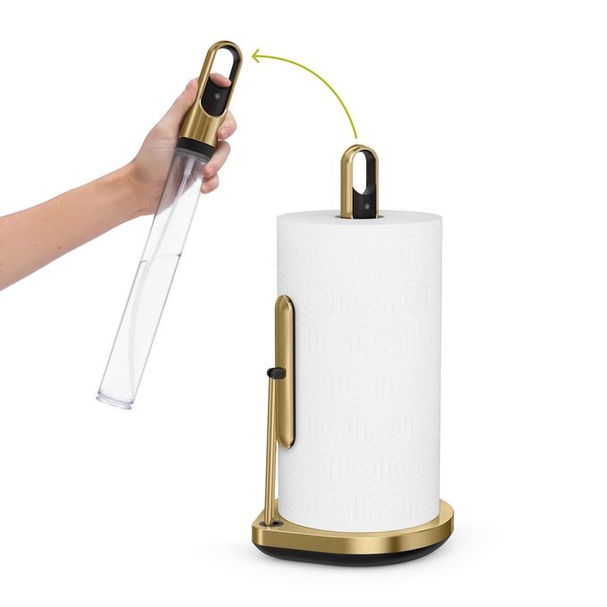 simplehuman Standing Paper Towel Holder with Spray Pump, Brass Stainless Steel, Gold - Image 1
