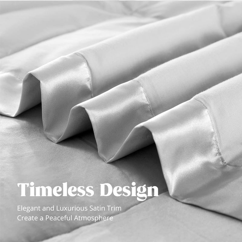 puredownÂ® Blankets Queen Size - Soft Lightweight Down Blanket for Bed, Cozy Warm Luxury Bed Blanket with Satin Trim, Light Grey (90"X90") - Image 4