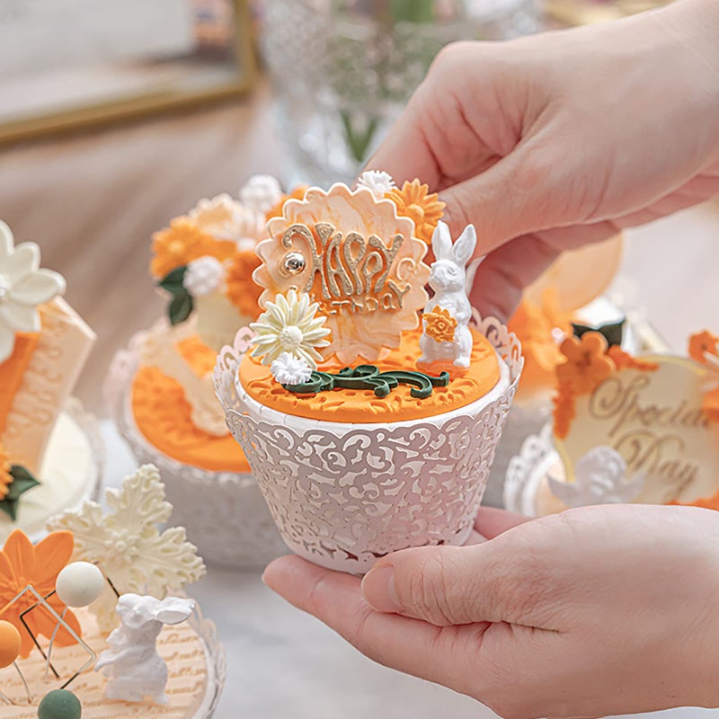 WUWEOT 150 Pack Cupcake Wrappers, Little Vine Lace Laser Cut Liner, Paper Baking Cups for Wedding Party Birthday Baby Showers Decoration (Gold, White, Pink) - Image 4