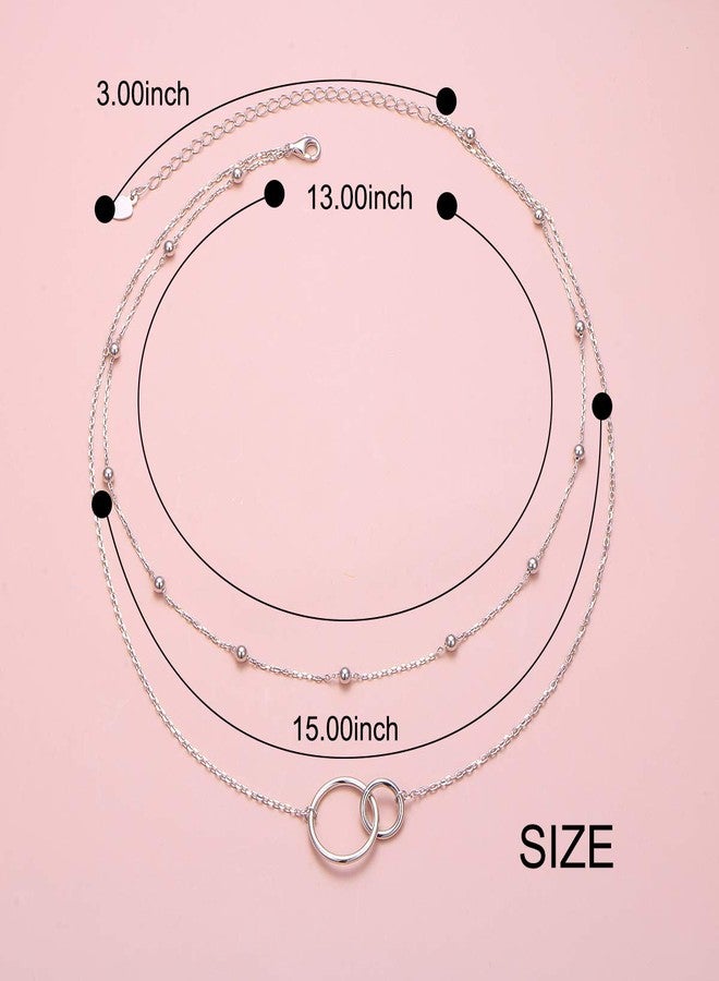 Ladytree S925 Sterling Silver Fashion Bead Two Interlocking Infinity Circles Double Layer Chain Choker Necklace, Rolo Chain,13 inches to 16 inches - Image 5