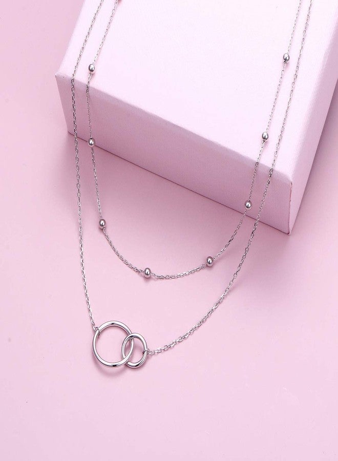 Ladytree S925 Sterling Silver Fashion Bead Two Interlocking Infinity Circles Double Layer Chain Choker Necklace, Rolo Chain,13 inches to 16 inches - Image 4