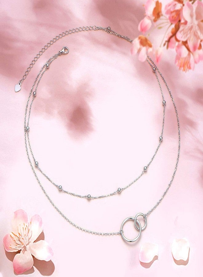 Ladytree S925 Sterling Silver Fashion Bead Two Interlocking Infinity Circles Double Layer Chain Choker Necklace, Rolo Chain,13 inches to 16 inches - Image 3