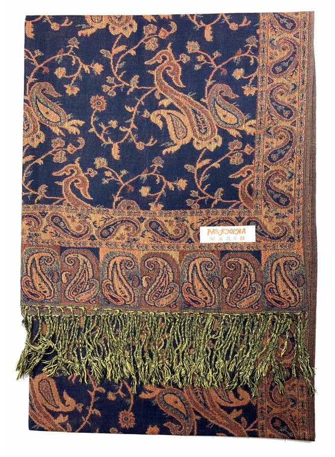 Plum Feathers Tapestry Ethnic Paisley Pattern Pashmina Scarf - Image 2