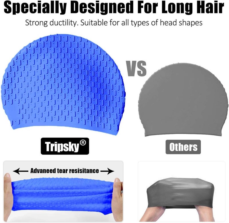 Tripsky Silicone Swim Cap,Comfortable Bathing Cap Ideal for Curly Short Medium Long Hair, Swimming Cap for Women and Men, Shower Caps Keep Hairstyle Unchanged… - Image 3