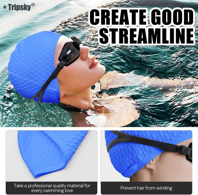 Tripsky Silicone Swim Cap,Comfortable Bathing Cap Ideal for Curly Short Medium Long Hair, Swimming Cap for Women and Men, Shower Caps Keep Hairstyle Unchanged… - Image 5