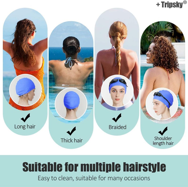 Tripsky Silicone Swim Cap,Comfortable Bathing Cap Ideal for Curly Short Medium Long Hair, Swimming Cap for Women and Men, Shower Caps Keep Hairstyle Unchanged… - Image 4