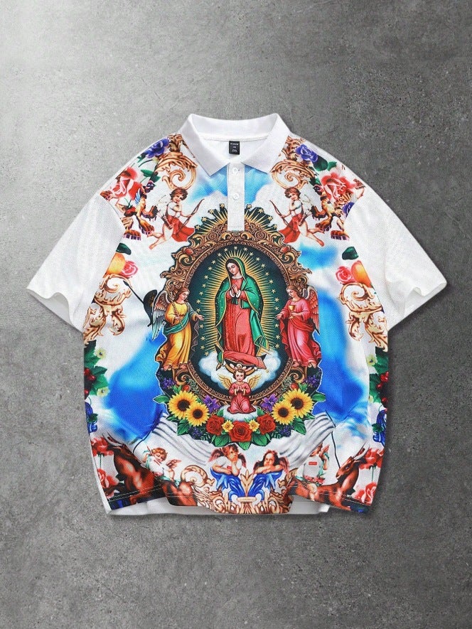 3D Printed Polo Short-Sleeve American Hip-Hop Letter Fashion Versatile Trendy Men's Short-Sleeve