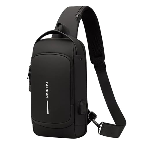 LATIQ MART Crossbody Sling Bag For Men Women, Anti-Theft Fashion Chest Bag with USB Charging Port, Messenger Bags, Waterproof Casual Shoulder Bag (Black) - Image 1