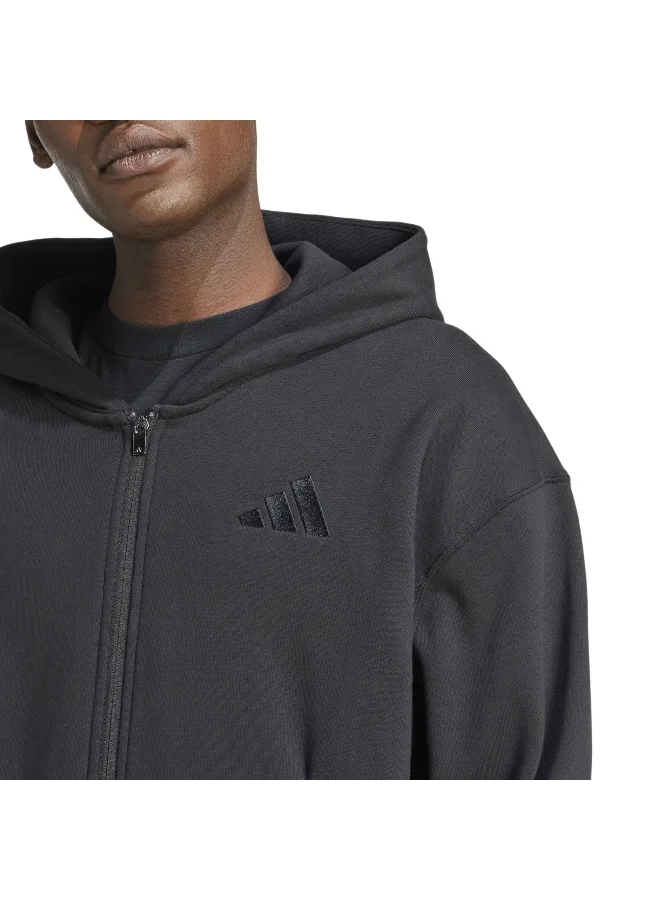 adidas جاكيت رياضي بغطاء رأس رجالي أسود