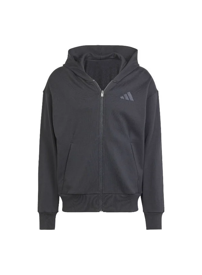 اديداس جاكيت رياضي بغطاء رأس رجالي أسود