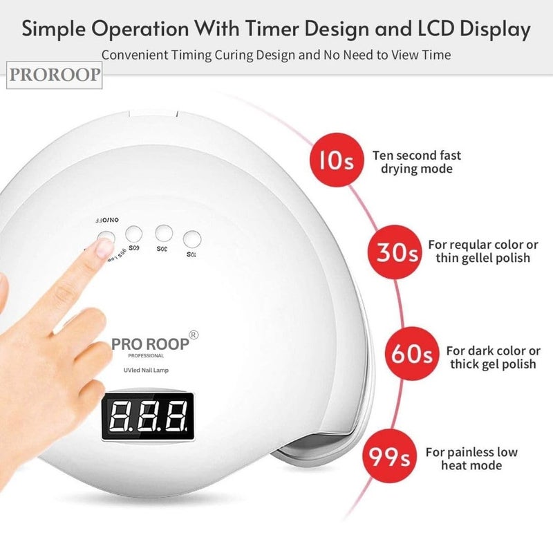 PRO ROOP USB UV Nail Lamp 48W Dryer Gel Polish Curing LED Light with 4 Timers Automatic Sensor LCD Display Professional Tools Accessories for Fingernail Toenail Salon Polishes Handy Mouse Shape - Image 4