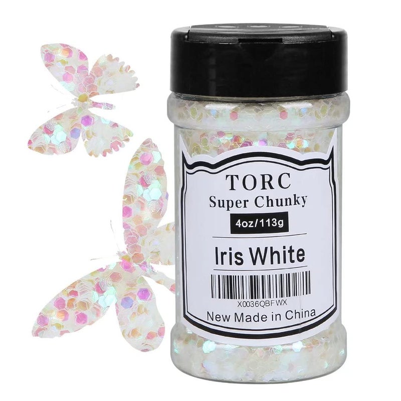 TORC Iridescent White Chunky Glitter 4 OZ Glitter for Resin Crafts Arts Nail Art Cosmetic Festival Makeup 110 25 mm