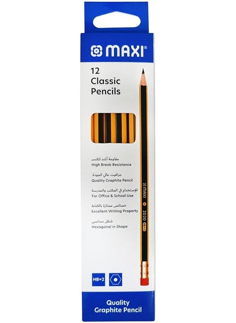 Classic Graphite Pencil Hb With Rubber Tip Box Of 12 Pc Black