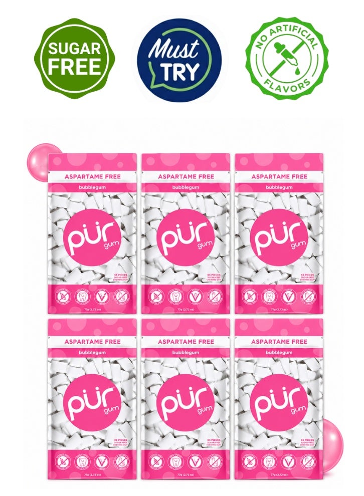 PUR Gum 100% Xylitol Chewing Bubblegum, Sugar-Free + Aspartame Free, Vegan + non GMO, 55 Count (Pack of 6) - Image 1