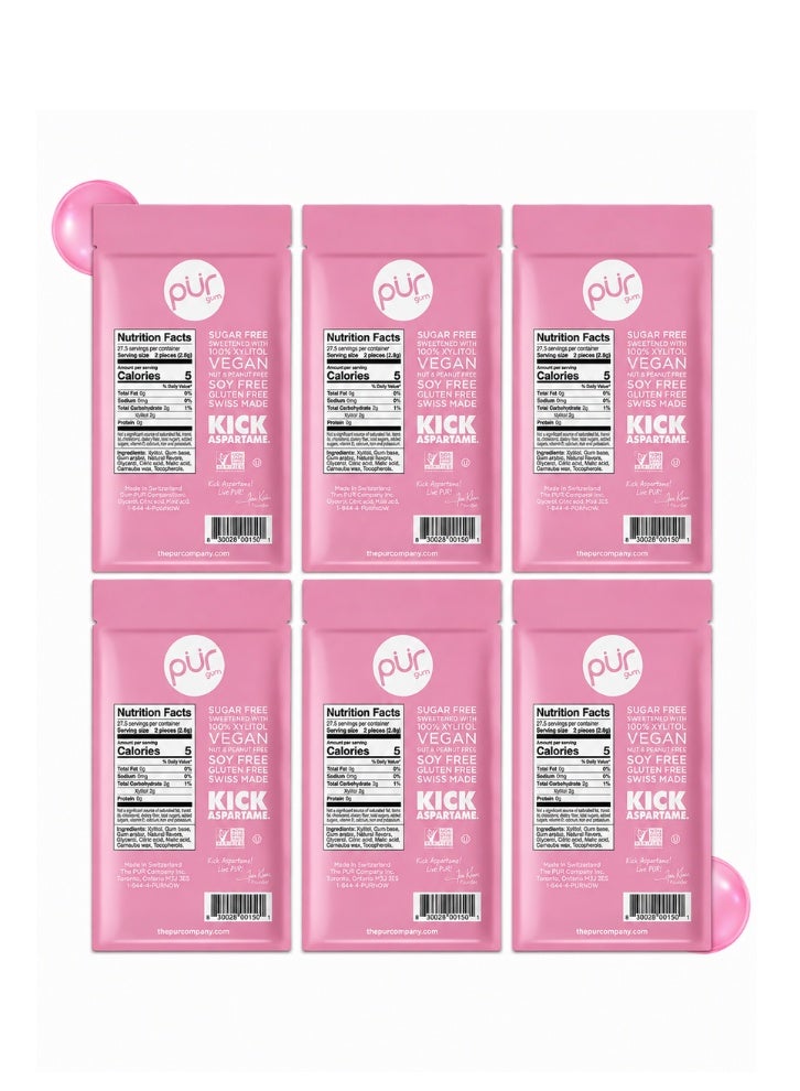 PUR Gum 100% Xylitol Chewing Bubblegum, Sugar-Free + Aspartame Free, Vegan + non GMO, 55 Count (Pack of 6) - Image 2