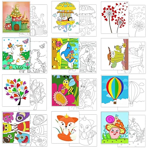 Aosemili 12PCS Predrawn Painting Canvas for Kids Pre Drawn Canvas to Paint for Kids- 10x8in Large Predrawn Painting Bulk Art Canvases with Disgn Picture to Paint Christmas Valentines Party Favor Exchange Gift - Image 1