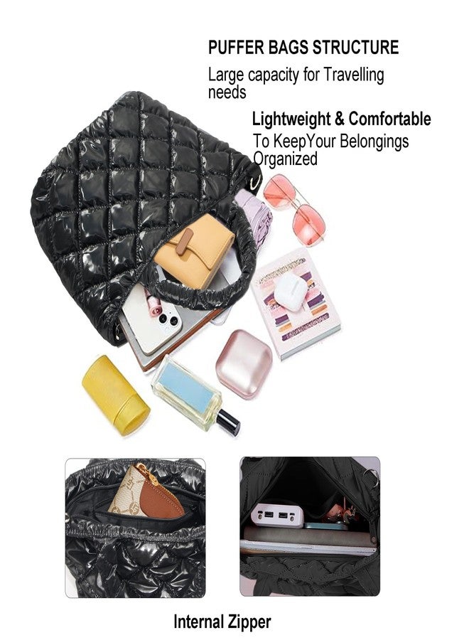 SUPACOOL Small Puffy Purse, Mini Tote HandBag for Women, Womens Crossbody Purse Bags, Lightweight Womens Mini Tote Handbags, Quilted Puffy Totebag(Black) - Image 4