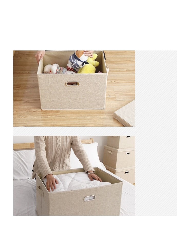 MIXDE Foldable Fabric Box With Removable Lids And Handles Washable Storage Containers Beige 58*40*35cm  - Image 3