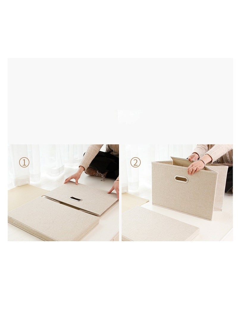 MIXDE Foldable Fabric Box With Removable Lids And Handles Washable Storage Containers Beige 58*40*35cm  - Image 4