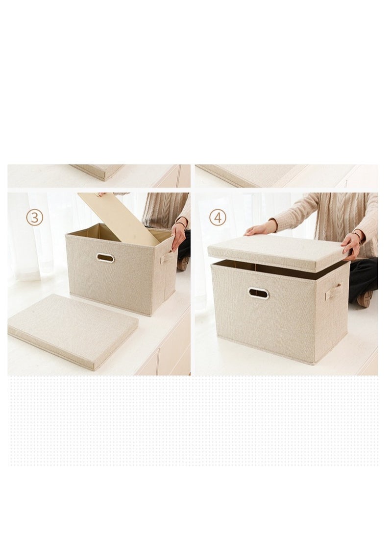 MIXDE Foldable Fabric Box With Removable Lids And Handles Washable Storage Containers Beige 58*40*35cm  - Image 5