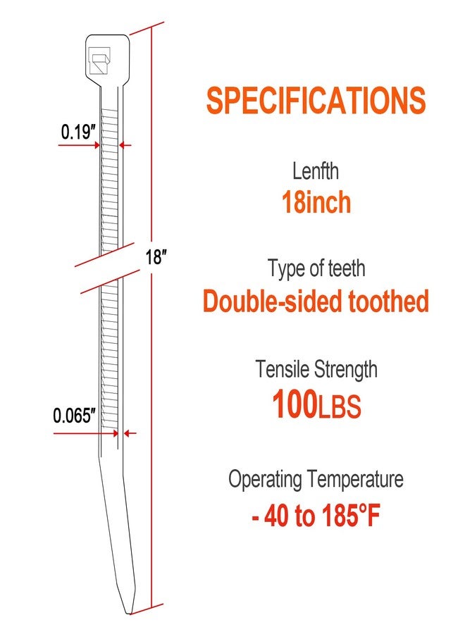 JIANYANG 18 Inch Zip Ties Double Sided Toothed (500 Pack),100 LBS Tensile Strength Heavy Duty Cable Wire Ties With Self-Locking Adjustable More Durable Nylon Tie Wraps for Indoor Outdoor - Image 2