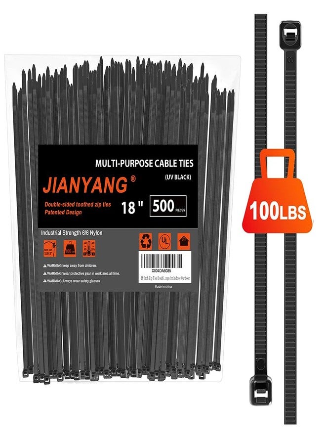 JIANYANG 18 Inch Zip Ties Double Sided Toothed (500 Pack),100 LBS Tensile Strength Heavy Duty Cable Wire Ties With Self-Locking Adjustable More Durable Nylon Tie Wraps for Indoor Outdoor - Image 1