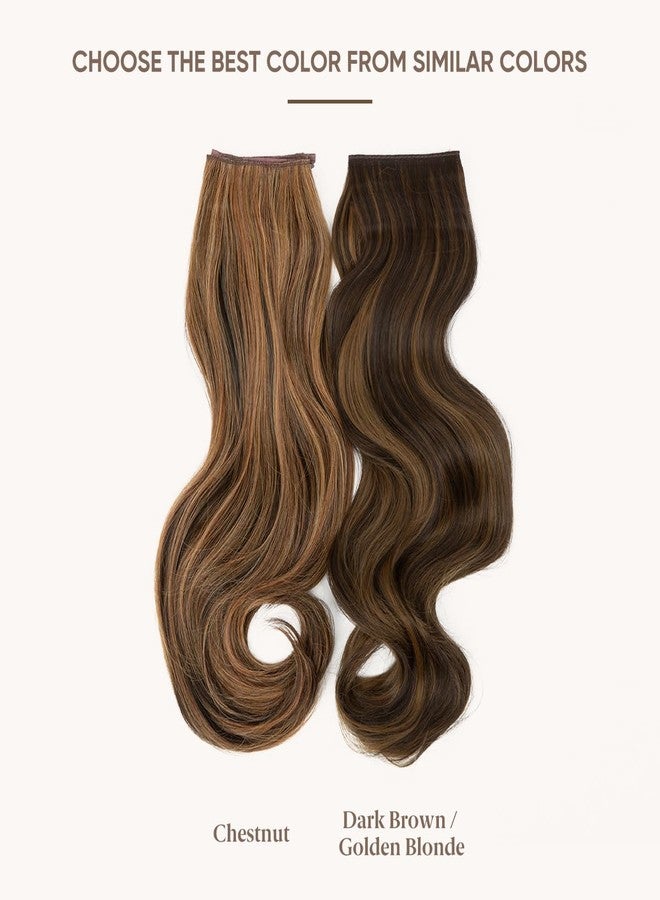 SARLA Invisible Wire Hair Extensions with 3 Clips Long Synthetic Wavy Curly Hairpiece Adjustable Transparent Headband for Women 18 Inch Dark Brown/Golden Blonde Highlights - Image 2