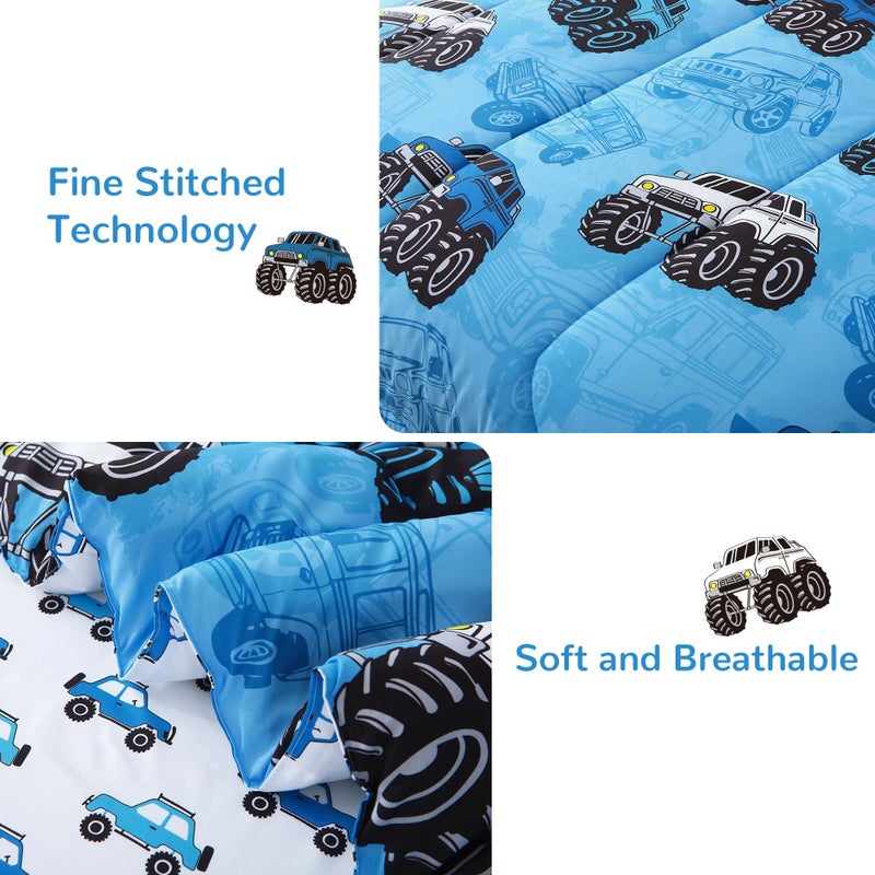 Mooreeke Kids Twin Comforter Sets for Boys 6 Pieces Truck Blue Bedding Set for Teens Soft Microfiber Kids Bed in A Bag with Comforter, Sheet Set, Shams and Decorative Toy Pillow All Season - Image 4